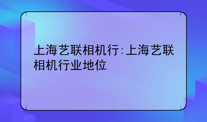 上海艺联相机行:上海艺联相机行业地位