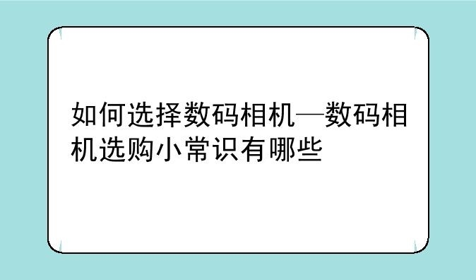 如何选择数码相机—数码相机选购小常识有哪些